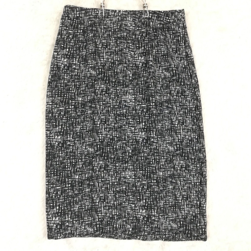 Who What Wear Womens Skirt Sheath Knee Length Black White Cross Hatch Check 2